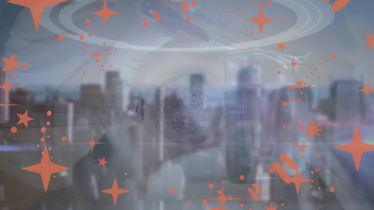 도시 풍경 위의 데이터 처리 애니메이션