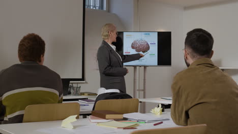 presentation of a brain diagram in a classroom setting