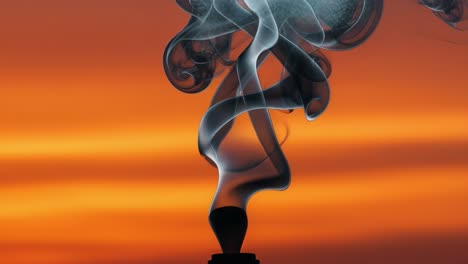 mesmerizing dance of smoke against a vibrant sunset: an artistic capture of ethereal swirls and forms in a breathtaking natural setting