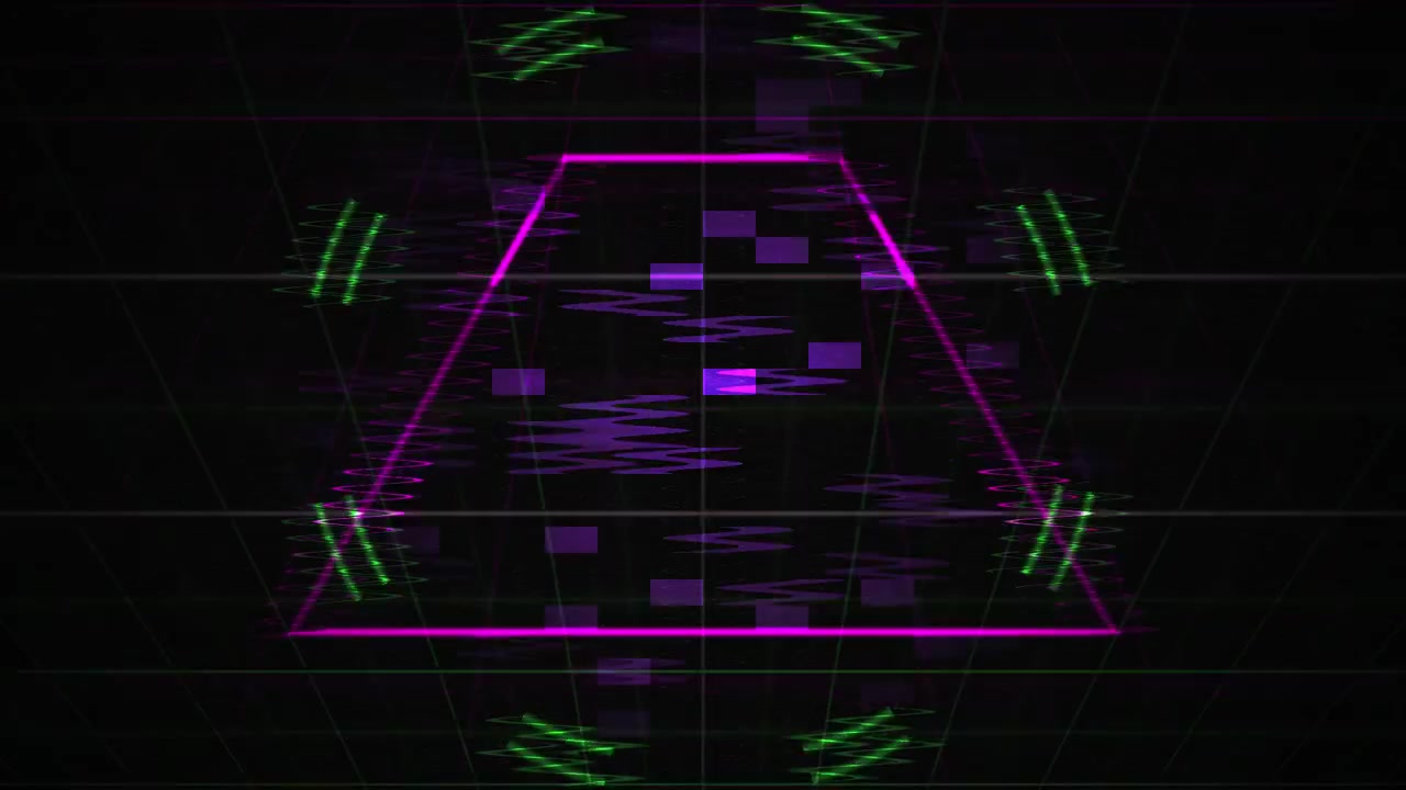 Abstract Digital Glitch Animation with Neon Geometric Shapes