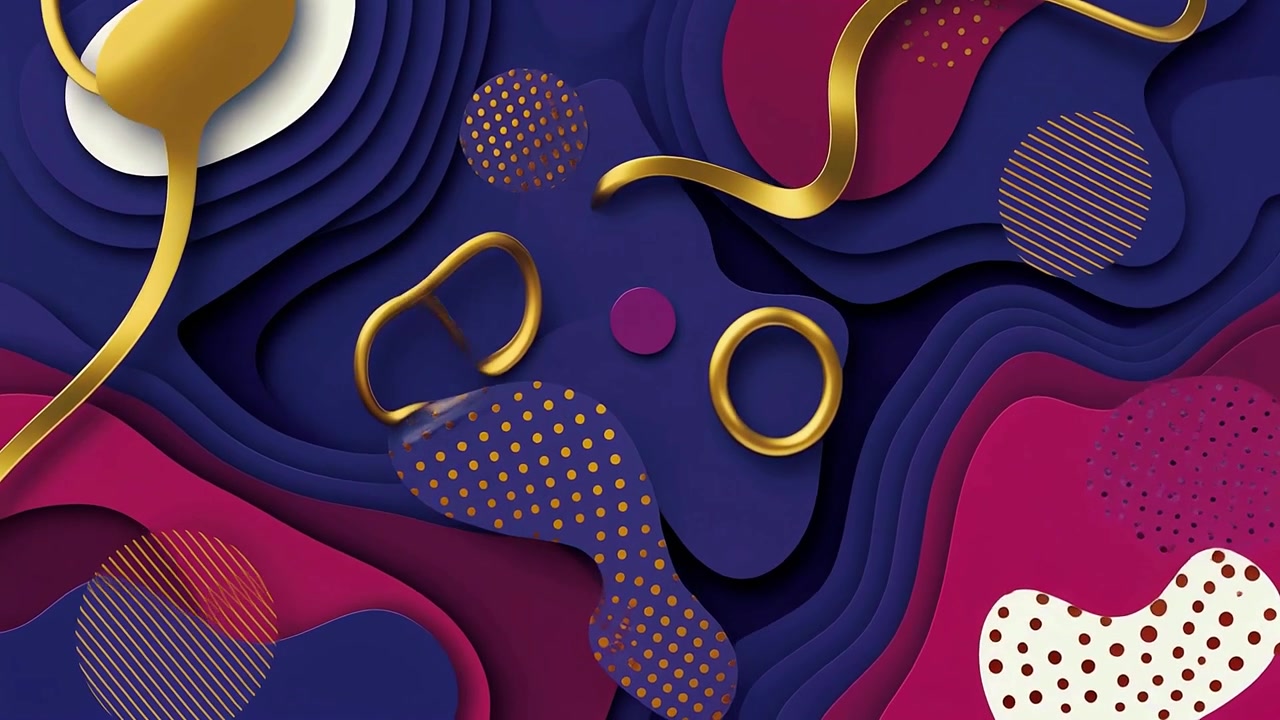 Animated Abstract Background with Gold Lines and Layered Paper Cut Shapes