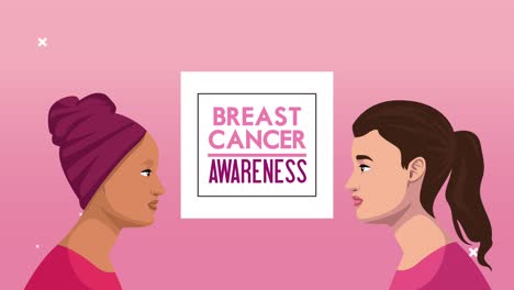 breast cancer lettering animation with interracial girls square frame