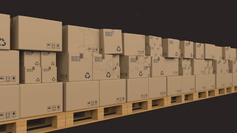 animación del escaneo del alcance sobre cajas de cartón que se mueven en cinta transportadora