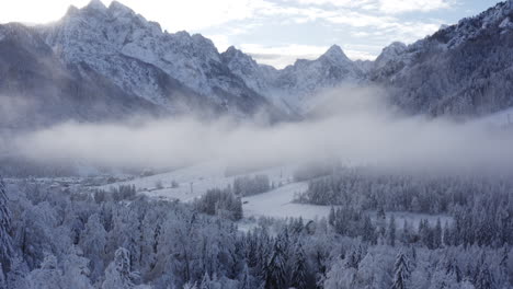 winter mountain valley with fog