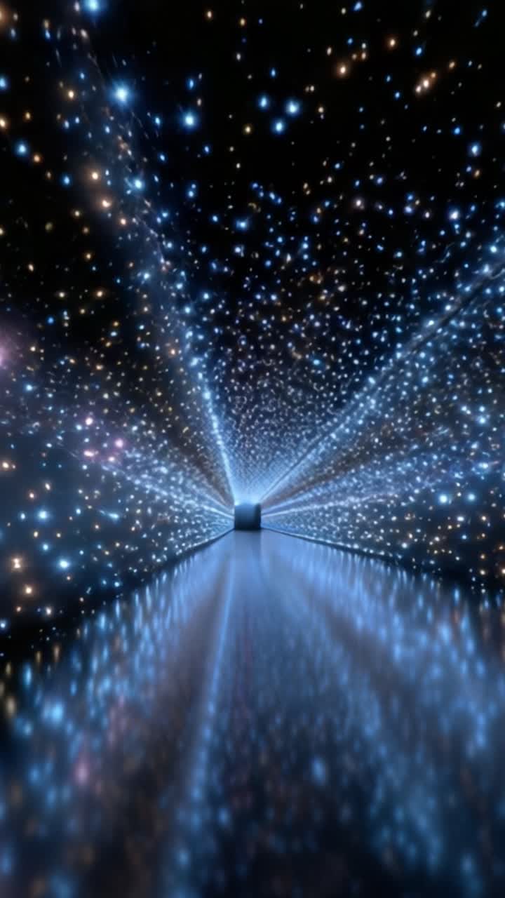 Un tunnel ipnotico di stelle scintillanti e luci brillanti, che crea un'esperienza visiva accattivante di profondità e fascino cosmico, invitando all'esplorazione e alla meraviglia
