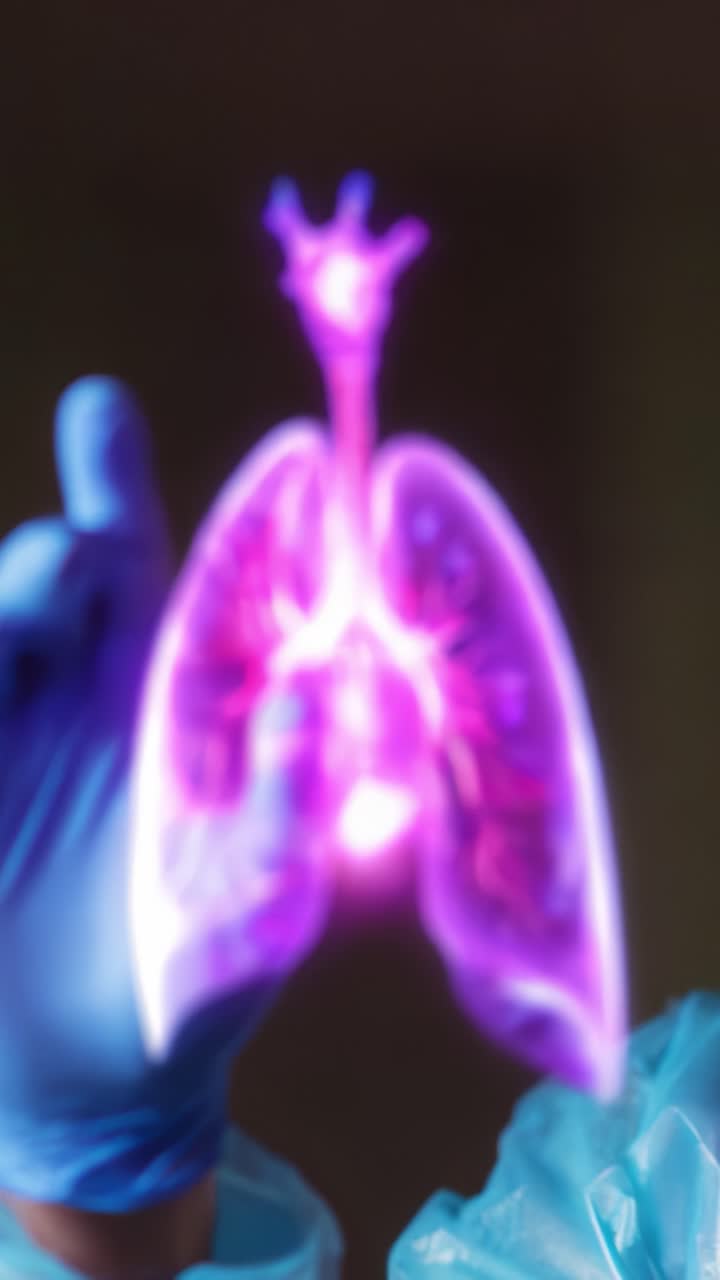 Visualizzazione 3D innovativa dei polmoni con effetti di colore vivaci che mostrano le caratteristiche anatomiche in contesti medici e sanitari a scopo didattico