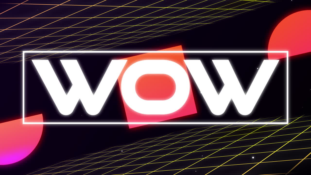 animación pantalla de videojuegos antiguos con la palabra wow escrita