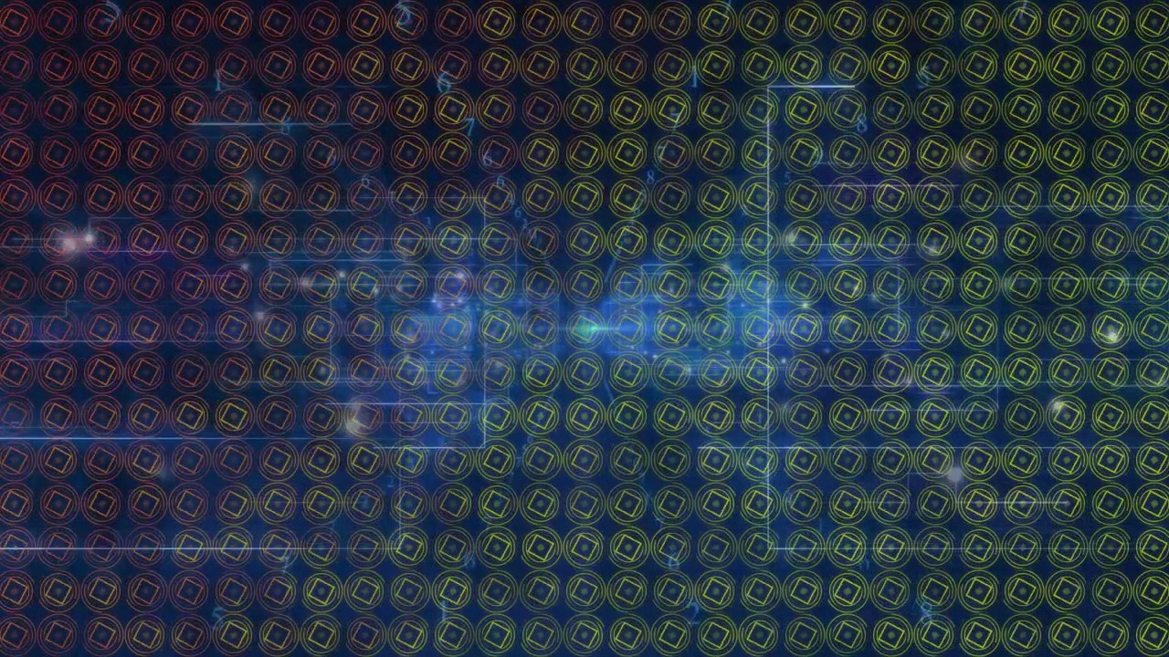 Un nodo Azure che si illumina al centro aziona una griglia colorata che si trasforma su linee di delimitazione, visualizzando il flusso di dati.