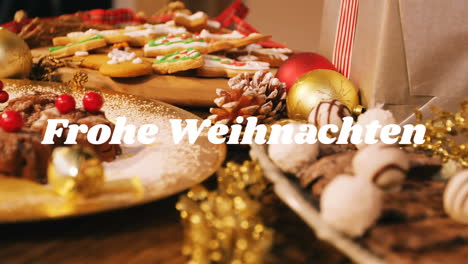 frohe weihnachten escrito sobre las decoraciones de navidad
