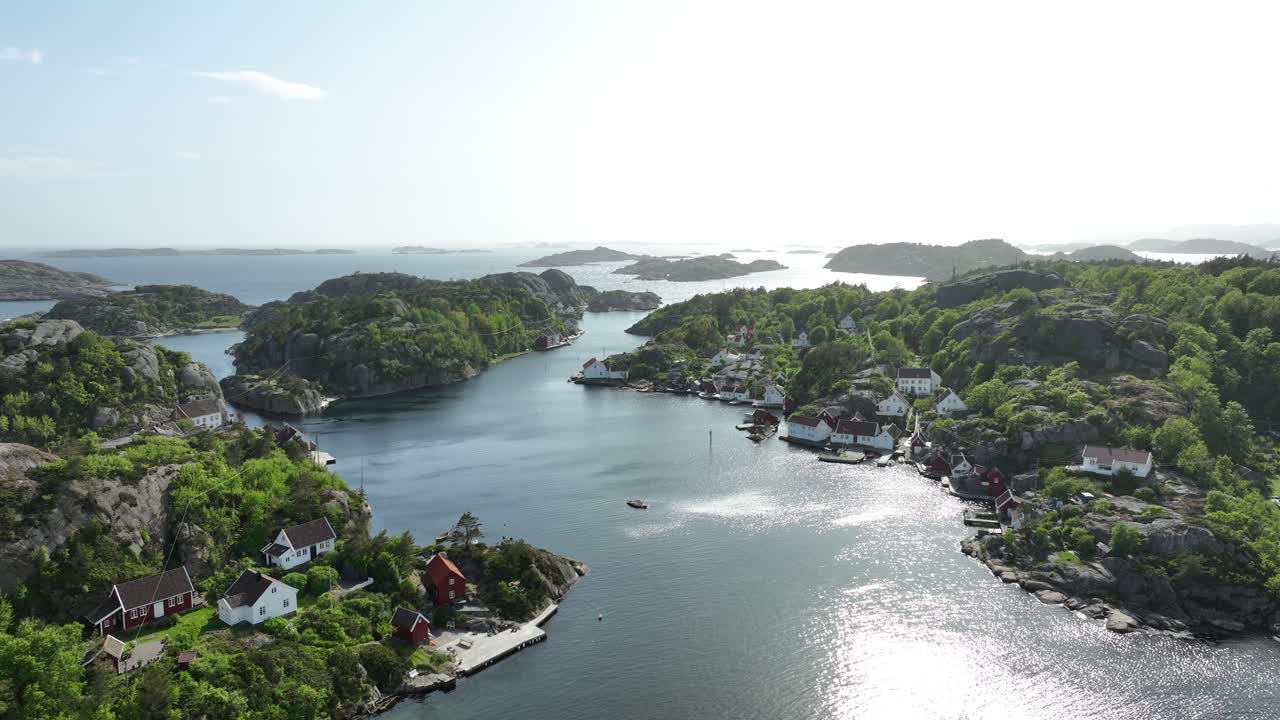 Wide shot capturing the island landscape of Ny-Hellesund from above.