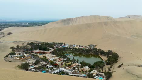 Aerial-Reveal-of-Breathtaking-Peru-Desert-Oasis-of-Huacachina