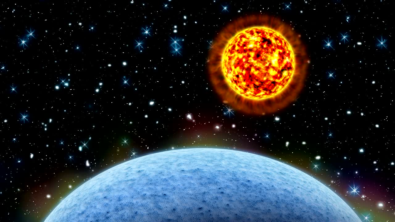 анимация вращения солнца вокруг планеты.