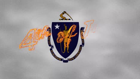 massachusetts flag background for 4th of july fire lettering, loop