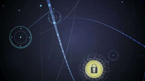 animation of networks of connections with online security padlock icon