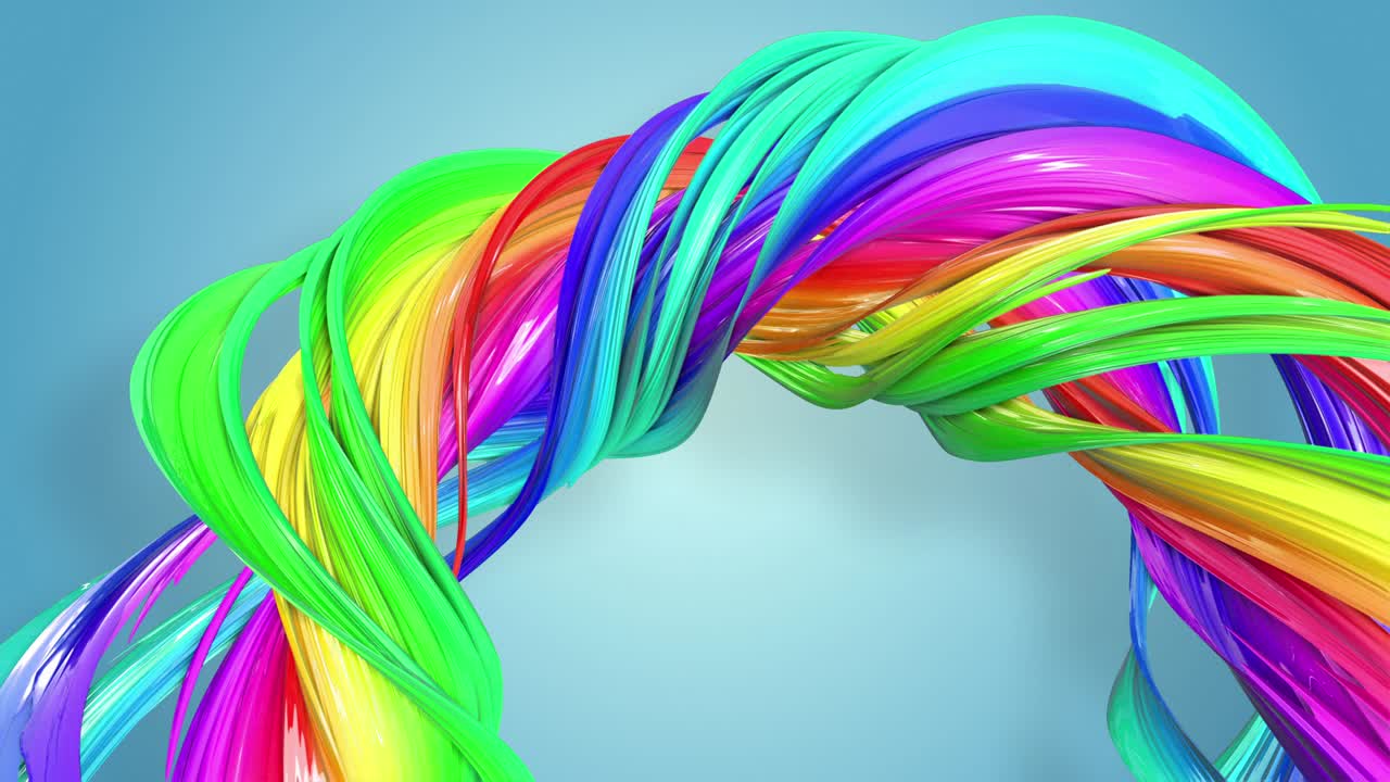 fantásticas y hermosas cintas de color arco iris retorcidas y dobladas, colorido fondo creativo con animación suave y suave de líneas y gradientes de color en 4k.