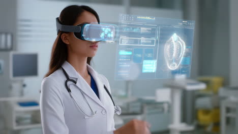 doctor using virtual reality headset for medical diagnostics and future healthcare