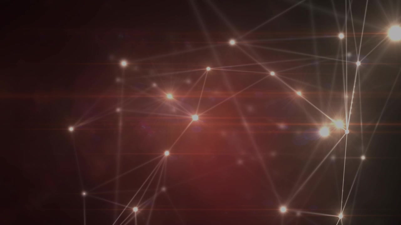 Digital animation of glowing network of connections against red background
