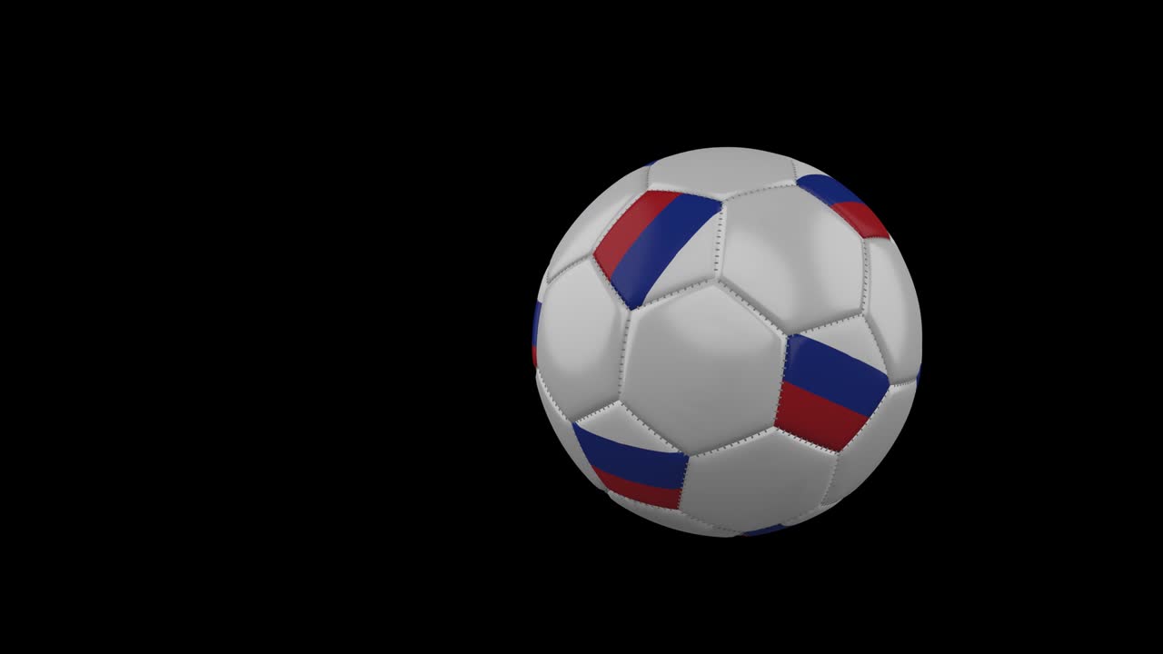 Russia flag on flying soccer ball on transparent background, alpha channel
