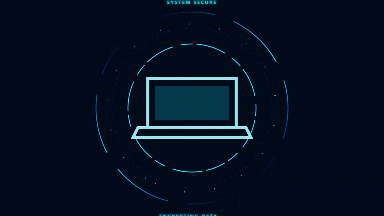 Ícone de Laptop Digital com Interface HUD de Segurança Rotativa