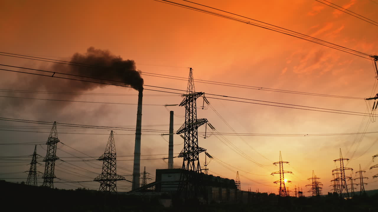 High voltage electric tower. Landscape view of electric tower line
