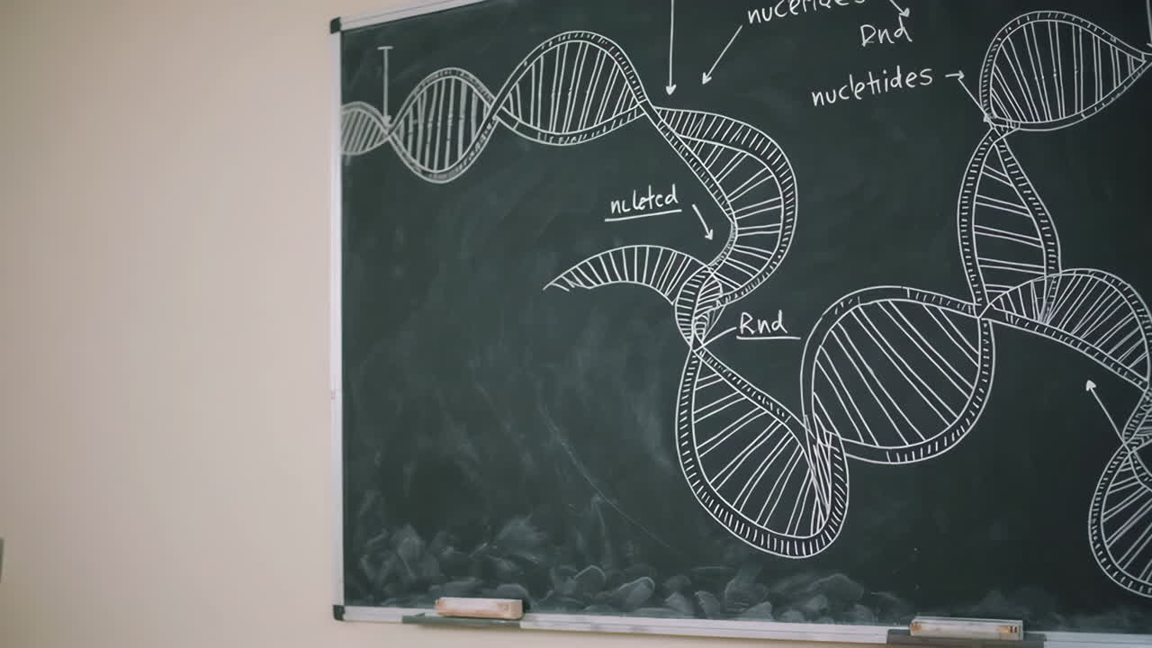 DNA Double Helix Diagram on a Blackboard