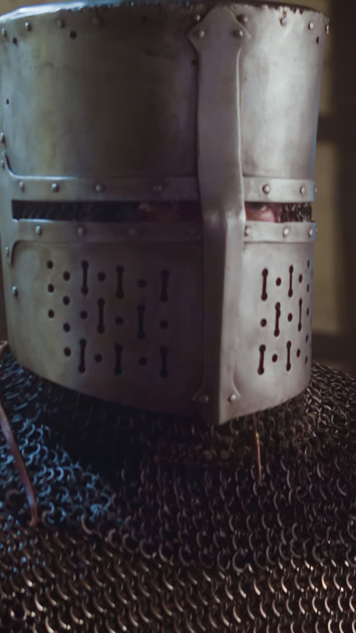 caballero en armadura hace orden en la taberna. valiente guerrero honorable en panoplia protectora visita la casa de huéspedes para descansar. reconstrucción de soldado medieval