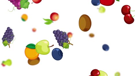 frutas vibrantes cayendo contra un telón de fondo blanco