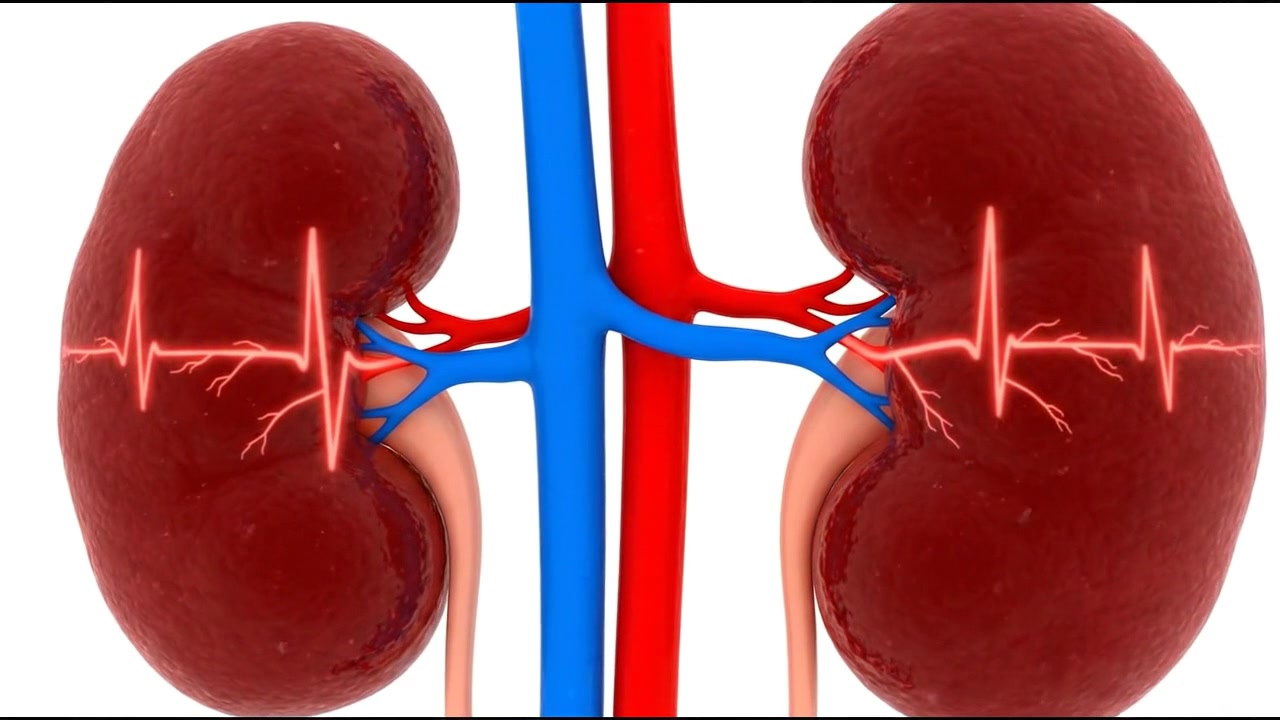 Kidneys and major renal blood vessels illustrated on clean white background