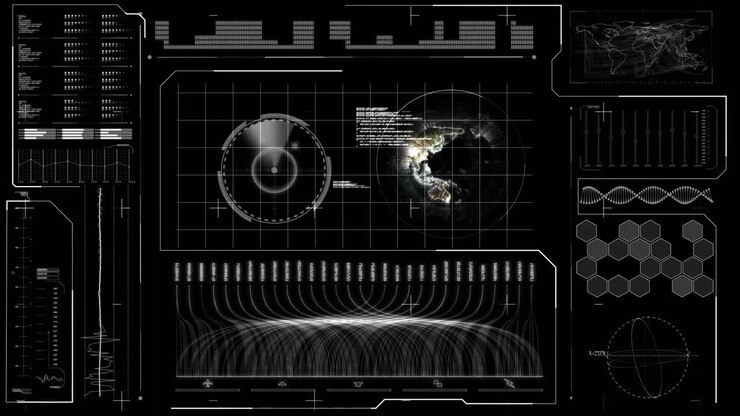 Animation of data processing on black background