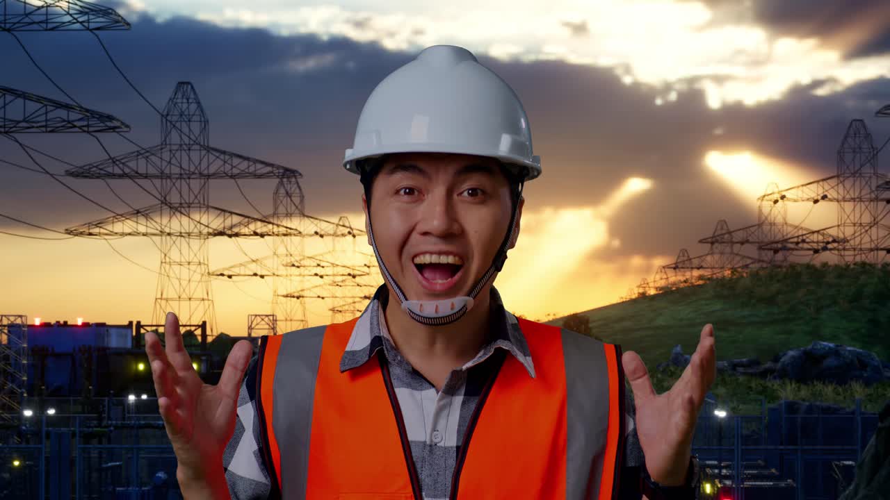 발전소에서 흥분한 엔지니어