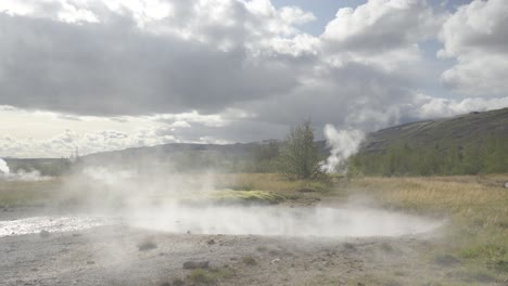 steaming hot geothermal springs in scenic landscape of iceland