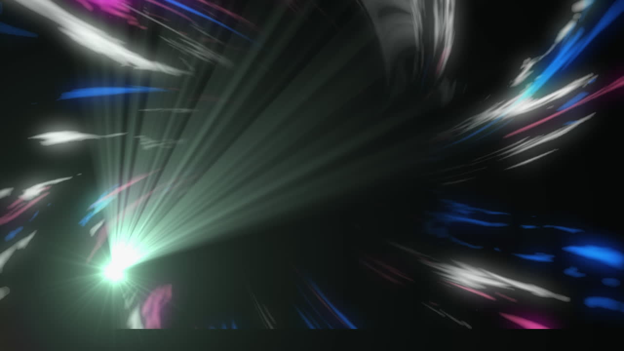 animación de luz verde brillante y senderos de luz sobre un fondo negro.