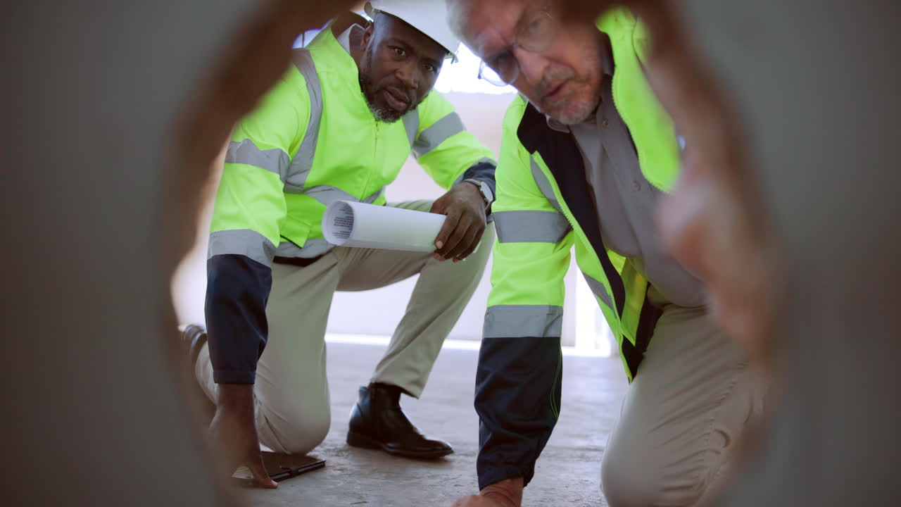 Construction Workers Inspecting Through a Hole
