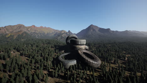 neumáticos de coche abandonados en las montañas