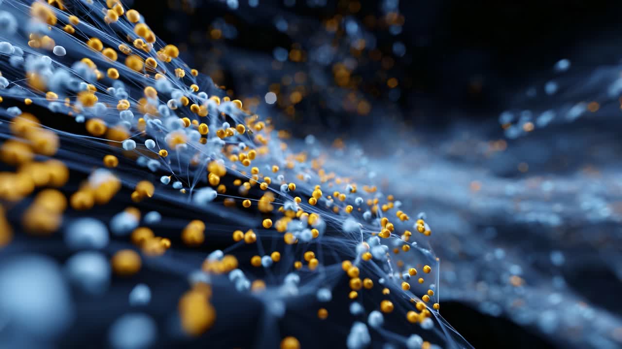 A mesmerizing visualization of interconnected particles, showcasing vibrant colors and dynamic movement, capturing the essence of scientific exploration and innovation