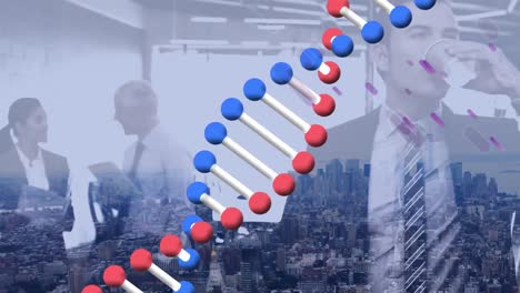 animación de la cadena de adn girando sobre el hombre de negocios