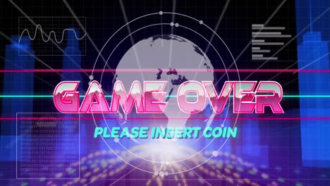 animation of game over text over vibrant neon lines and globe