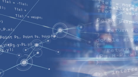 animation of network of connections and data processing over cityscape