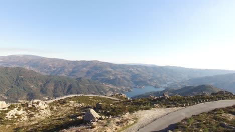 Flying-Over-Portuguese-Nature-Landscape-with-River-in-the-Background