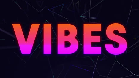 animación de vibraciones texto en letras arco iris sobre conexiones en fondo negro