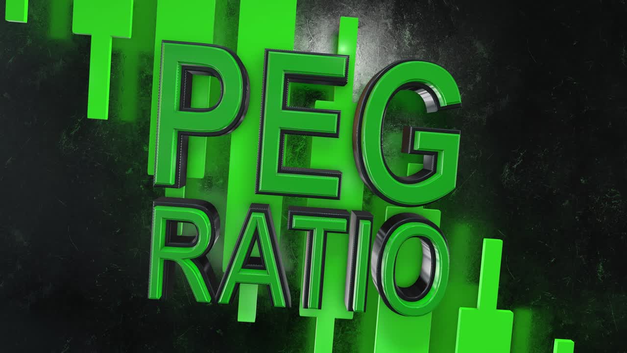 PEG ratio price / earnings to growth 3D title animation for stock market