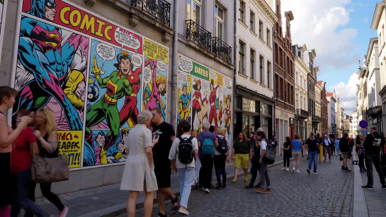Comic Mural Street in European City