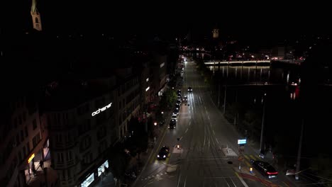 late night traffic in old town zurich, switzerland