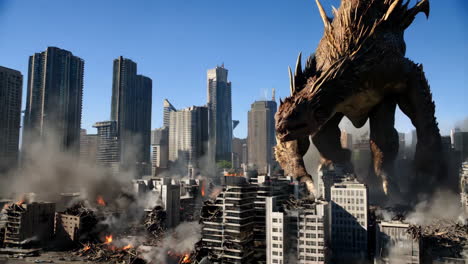 giant dragon attacks a city