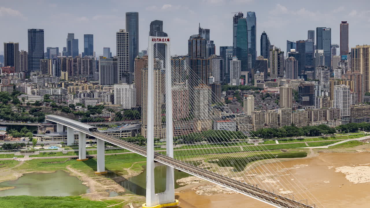 Timelapse of the amazing Chongqing cyberpunk city skyline reflected in a pool at night