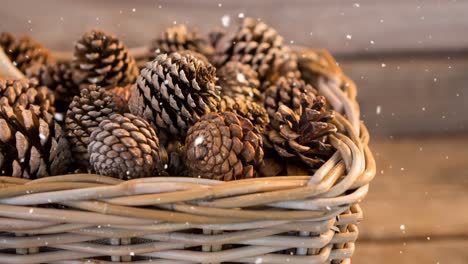 Falling-snow-with-Christmas-pine-cones