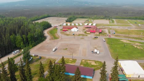 4K-Drone-Video-of-Tanana-Valley-State-Fairgrounds-in-Fairbanks,-Alaska-during-Sunny-Summer-Day