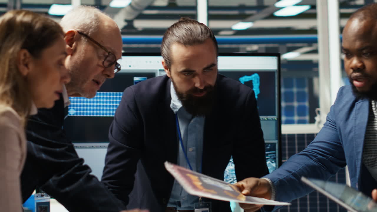 Industrial Plant Managers Analyze Technical Production Data On Paperwork