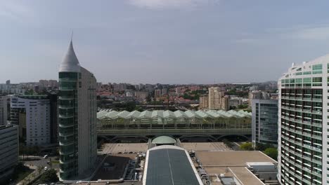 Aerial-footage-of-Park-of-The-Nations-in-Lisbon