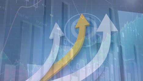 flechas que suben contra el precio de las acciones y los datos financieros del tablero